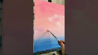 how to paint amazing pink cloud scenery painting #shorts #painting #clouds #howto #scenery #pink