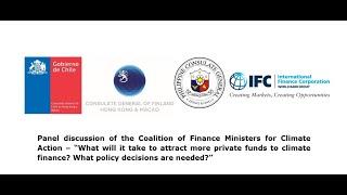 A panel about the Coalition of Finance Ministers for Climate Action (CCGG of CL, FI, and the PH).