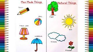 Man Made Things Vs Natural Things Drawing | How to Draw Man made things and Natural Things