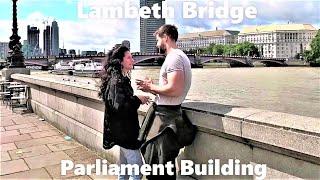  Lambeth Bridge, Parliament Building, River Thames, Westminster Abbey, London Summer Walk (4K)