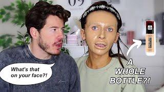 Wearing a WHOLE BOTTLE of FOUNDATION To See If My HUSBAND REACTS!! *PRANK*