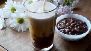 Brown Sugar Boba with Red Bean Cashew Milk