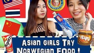 Asian girls trying Norwegian food