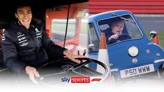 George Russell takes on CRAZY driving challenge around Silverstone against Johnny Herbert! 