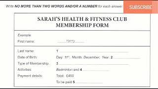 SARAH’S HEALTH & FITNESS CLUB MEMBERSHIP FORM | IELTS LISTENING TEST WITH ANSWERS