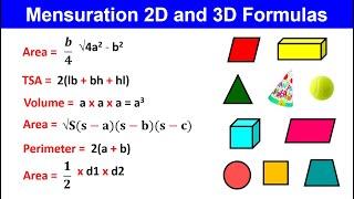 Mensuration 2D and 3D All Formulas | Mensuration Maths Tricks | Mensuration Formula Tricks