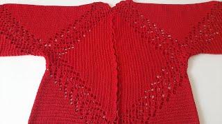 Yaprak modelli altıgen hırka yapımı ️ #crochet #handknitting