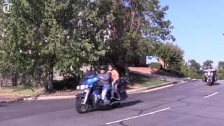 Ninety-year-old woman waves as she begins bucket list birthday Harley ride