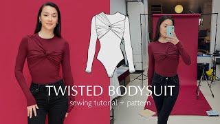 DIY Twisted Draped Bodysuit | How to sew bodysuit sewing tutorial with pattern