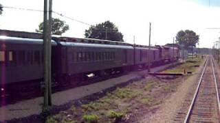 Illinois Railway Museum - passing the train station and Pullman cars, Santa Fe diesel