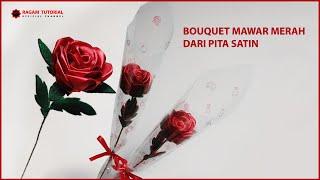 DIY Tutorial Bouquet Mawar Merah dari Pita Satin - Bouquet Single Rose