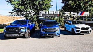 DODGE RAM TRX VS FORD F150 NITEMARE VS BMW X5M COMPETITION! (The Ultimate Race!)