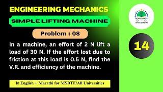 How to find V.R. and Efficiency of machine | Simple Lifting Machine Problem - 08 (V-14)