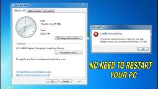 CHANGE TIME AND DATE WITHOUT ADMINISTRATOR PERMISSION "NO NEED TO RESTART YOUR COMPUTER"