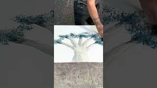 Ashvin Harrison Artist Painting A Large Tree Artwork On Canvas With Acrylic And Charcoal