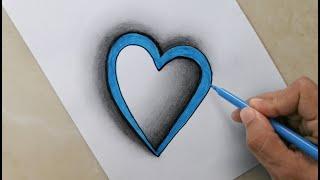 3d heart drawing step by step   How to draw a 3d heart - 3d heart video