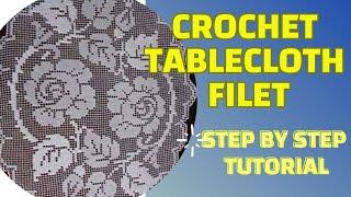 Step-by-Step Guide:How to Make a Filet Crochet Tablecloth"/Filet Easy Tutorial for Beginners"Part 59