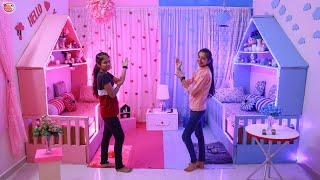 2 Sisters ️ BedRoom Makeover - On Her Choice[Pink & Blue] (Most Beautiful) #Love #Fun