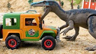 Police Car Rescues Truck From Dinosaurs | Toy Car and Dinosaur Story | BIBO STUDIO