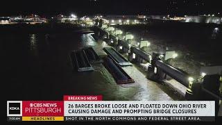 Multiple barges break loose and float down Ohio River