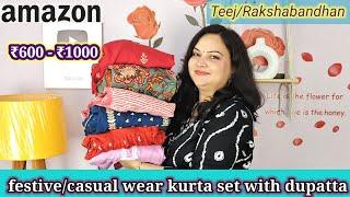 Amazon festive wear kurta set haul latest collection ₹600-₹1000 office wear kurta set with dupatta