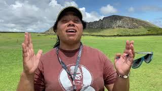 EASTER ISLAND—Rapa Nui speaker Gina Pakarati with linguist David Harrison.