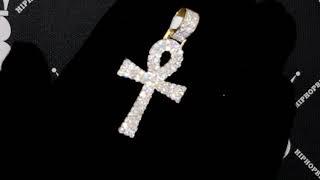 Double Tennis Ankh Cross Real Diamond Pendant 2.00cttw 10K Yellow Gold | Hip Hop Jewelry