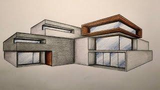 #021 - How to Draw a Modern House in 2-Point Perspective