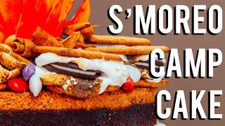 How To Make A SíMOREO CAMPFIRE CAKE! Chocolate cakes, frosting, SíMORES, and OREOS!