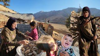 Under the mountain watch: Nomadic mother building a shelter for her children's little hearts