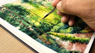Watercolor Painting Tutorial Beautiful Forest Woods