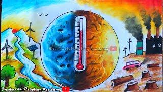 global warming drawing ||Save Nature from pollution poster painting||environment Day painting