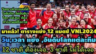 มาแล้ว!วัน,เวลา #ตารางแข่งวอลเลย์บอลหญิงVNL2024 มี 12 แมตช์ 12ชาติเจอ,3ชาติไม่เจอ, อันดับโลกแต่ละทีม