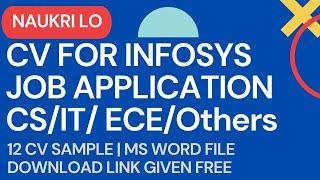 CV (Curriculum vitae) / RESUME FOR INFOSYS ENGINEERING JOBS | FREE DOWNLOAD LINK GIVEN #cv #infosys