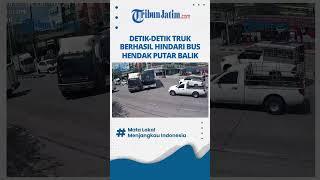 Terekam CCTV, Sopir Truk Berhasil Hindari Laka dengan Bus