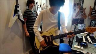 8 year old guitarist Harry jams with 13 year old Henry with 13 year old Rohan on drums