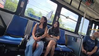 Mexican Milf with cute daughter stare at BWC bulge on the bus
