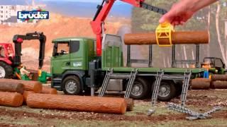 Bruder Toys Scania R-Series Timber truck with loading crane and 3 trunks #03524