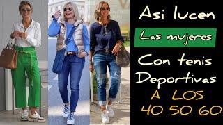 LOOKS Y OUTFITS CON TENIS DEPORTIVAS ASI LUCEN LAS MUJERES DE 40 50 Y 60 AÑOS CON TENIS DEPORTIVAS