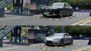 BMW i7 vs Yangwang U7 тест подвески на лежачих.