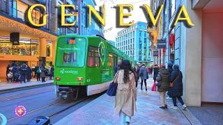 GENEVA SWITZERLAND  Feel the vibrant atmosphere of winter city / Shopping Streets walking tour 4K