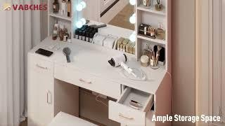 Vabches 45.2inch Makeup Vanity Table with Lighted Mirror Installation | Vanity with Charging Station