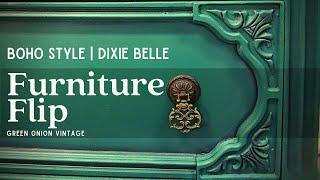 Boho Furniture Flip with Dixie Belle Chalk Paint Palmetto | Diy Upcycled Green Teal Hutch Cabinet