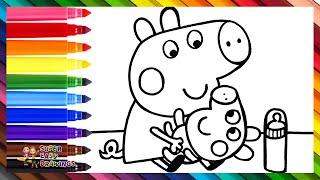 Draw and Color Little Peppa Pig and Baby George Pig  Drawings for Kids