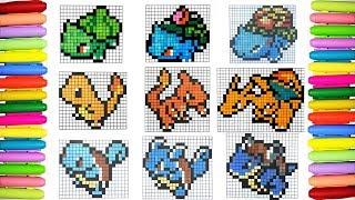 Drawing all Generation 1 Pokemon Starters | Pixel art