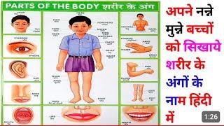 human body parts शरीर के अंगों के नाम हिंदी एवं अंग्रेजी अक्षरों में