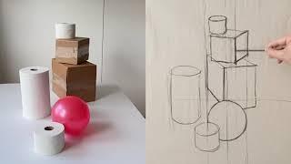 Oakton College - Drawing Demo: Using Organizational Lines for Accurate Proportions (Still Life)