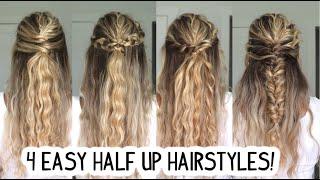 4 EASY HALF UP HALF DOWN HAIRSTYLES FOR BEGINNERS! Trendy Hairstyles | Bridal Hairstyles