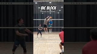 Great block on the bic attack by professional middle blocker Daniel Wetter