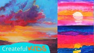 How to Paint Sunsets | Warm vs. Cool Color Theory Art Lesson for Kids